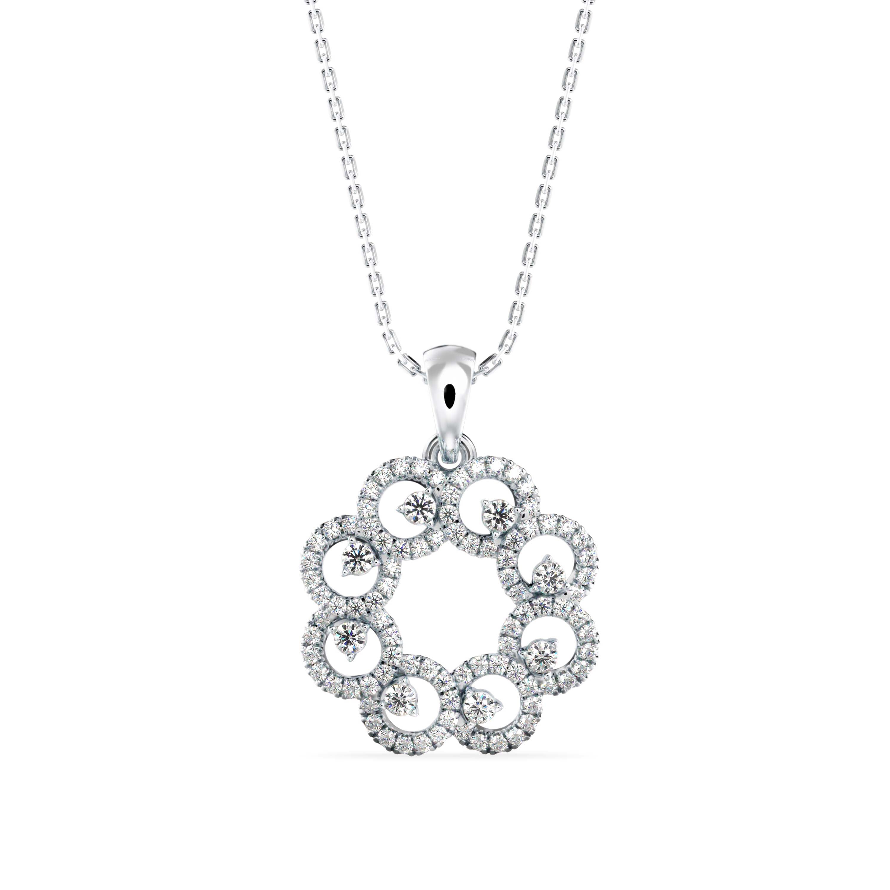 0.38Ct Floral Halo Circle Design Lab-Grown Diamond Gold Pendant Necklace