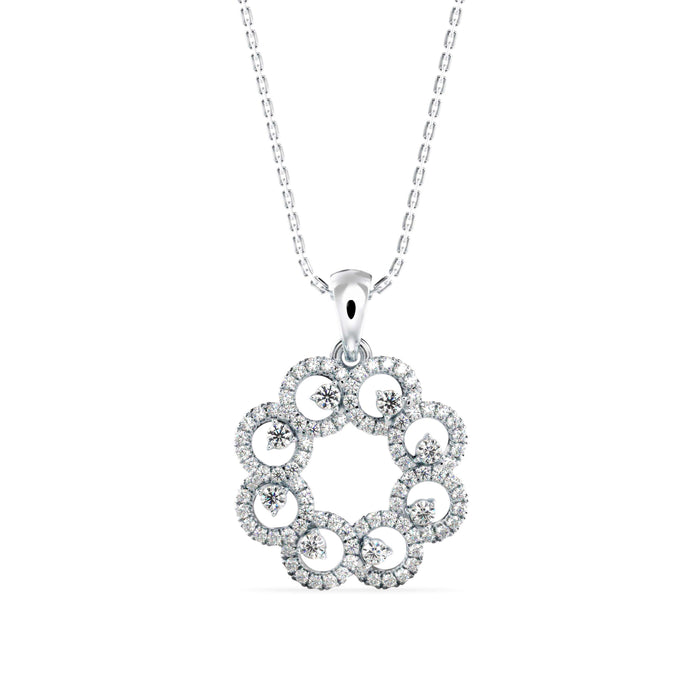 0.38Ct Floral Halo Circle Design Lab-Grown Diamond Gold Pendant Necklace