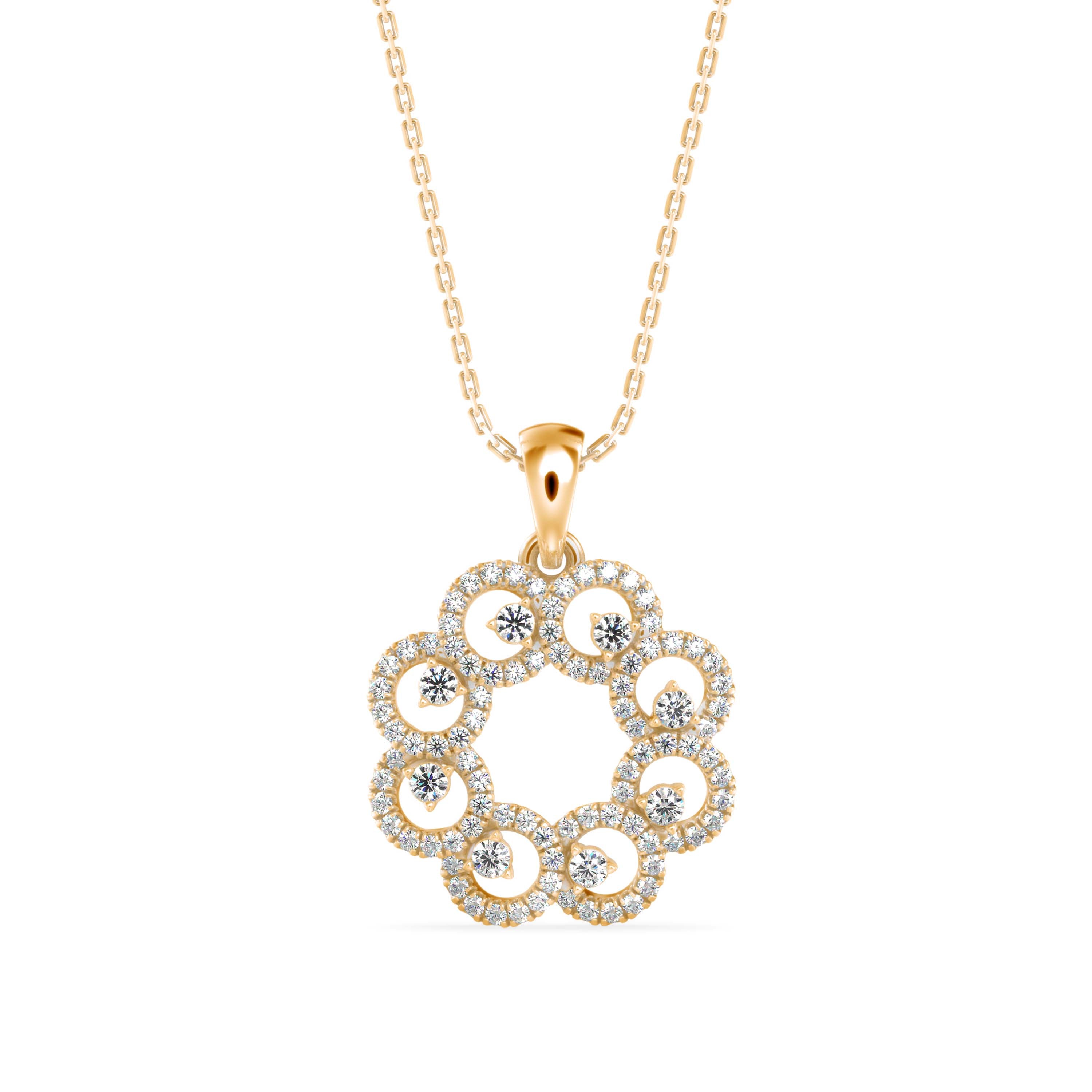 0.38Ct Floral Halo Circle Design Lab-Grown Diamond Gold Pendant Necklace