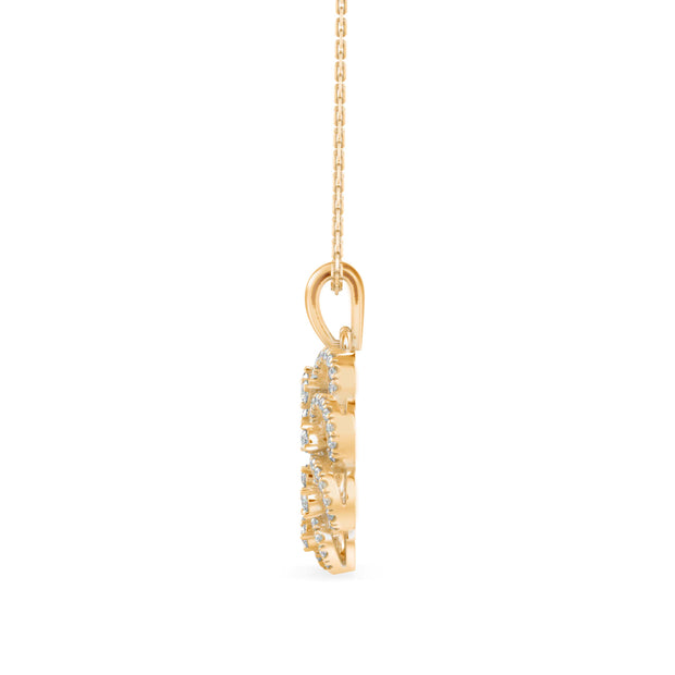 0.38Ct Floral Halo Circle Design Lab-Grown Diamond Gold Pendant Necklace