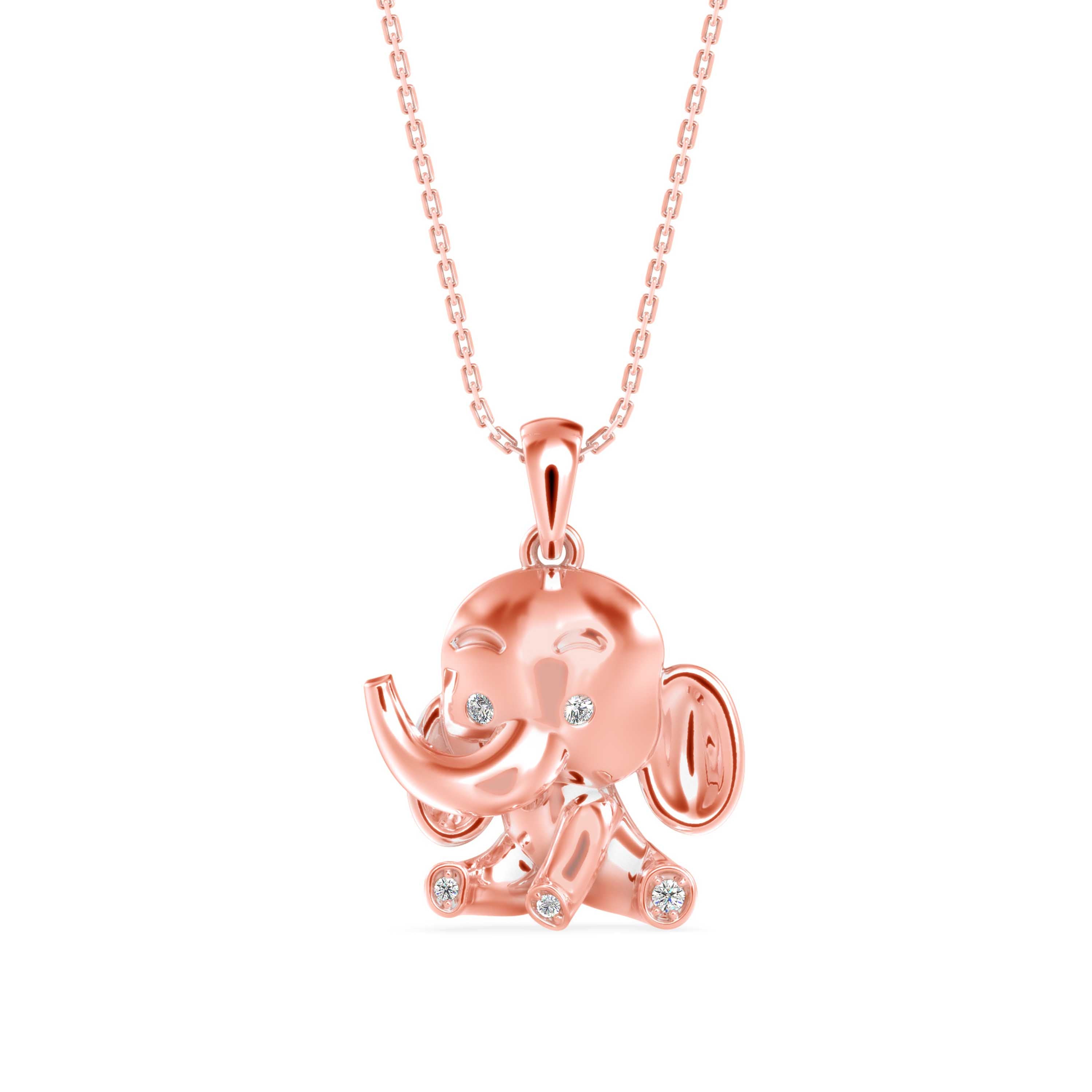 0.05Ct Cute Elephant Motif Design Lab-Grown Diamond Gold Pendant Necklace