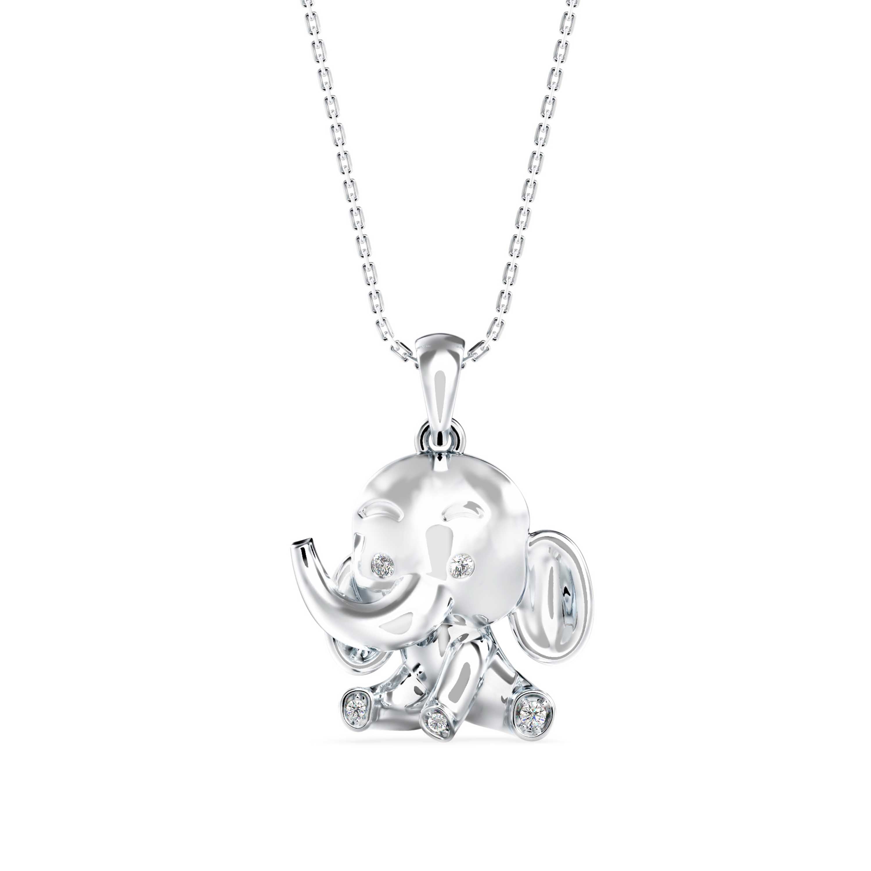 0.05Ct Cute Elephant Motif Design Lab-Grown Diamond Gold Pendant Necklace