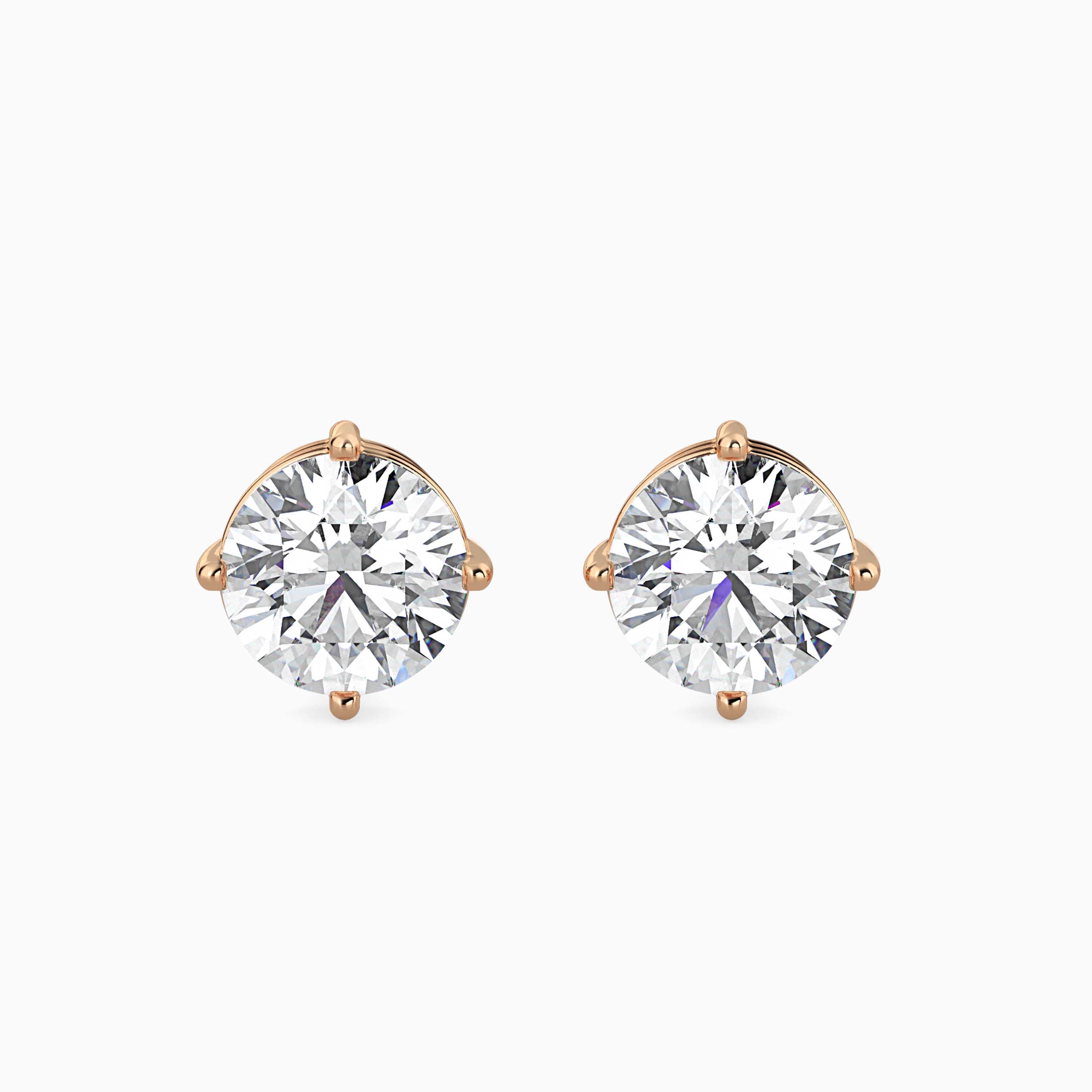 Round Cut Lab-Grown Diamond Gold Stud Earrings