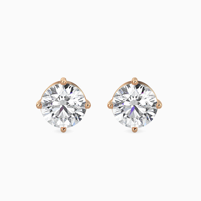 Round Cut Lab-Grown Diamond Gold Stud Earrings