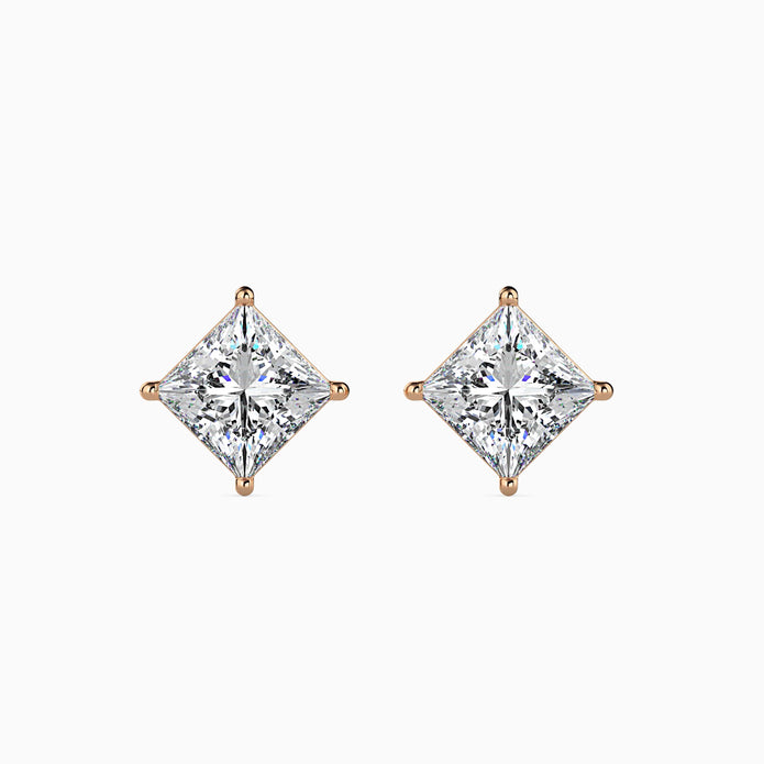 Princess Cut Lab-Grown Diamond Gold Stud Earrings