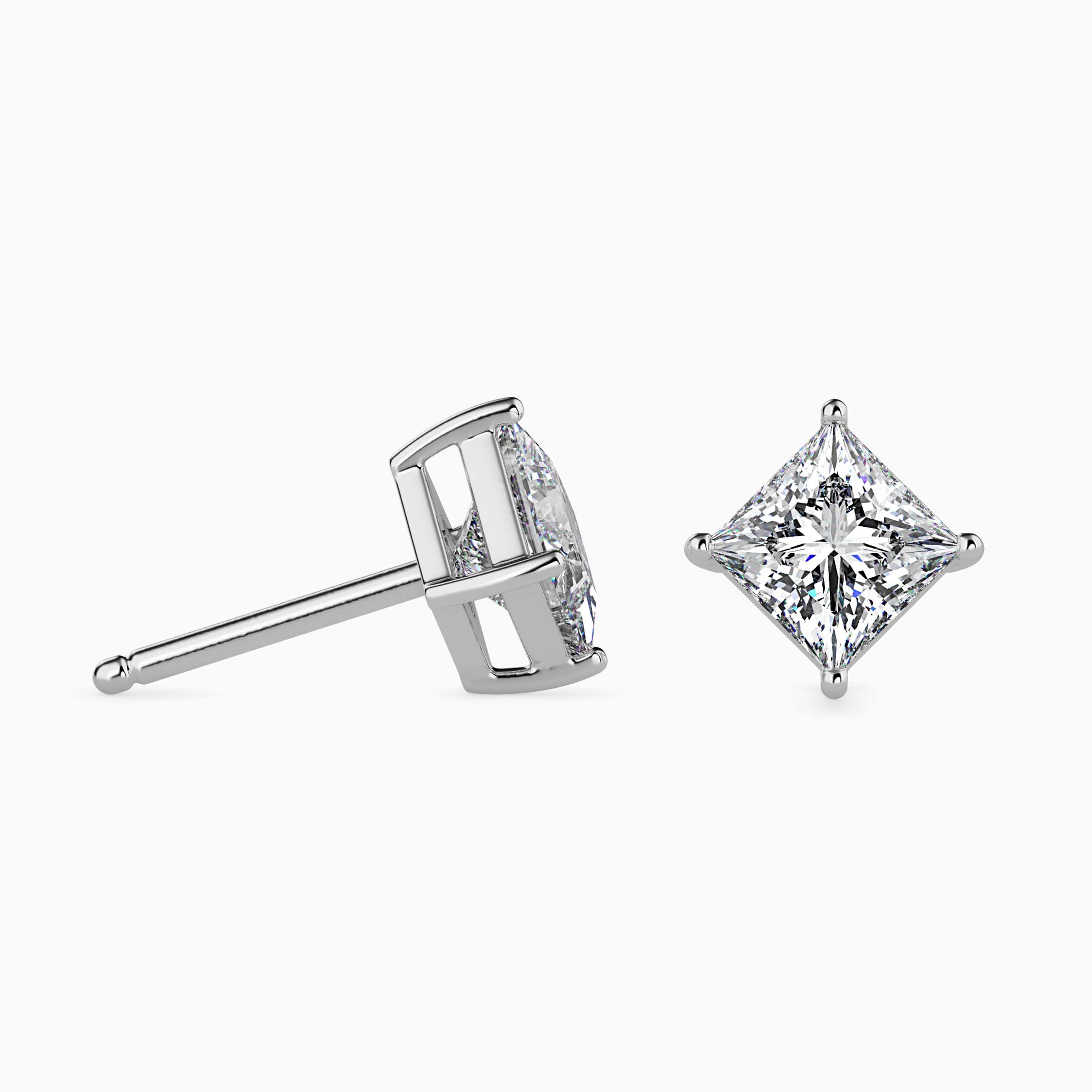 Princess Cut Lab-Grown Diamond Gold Stud Earrings
