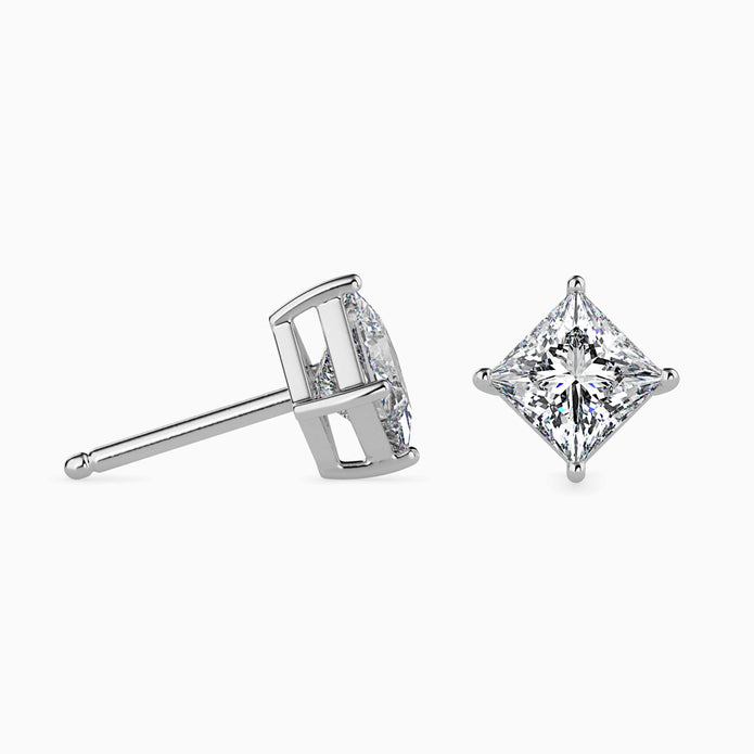 Princess Cut Lab-Grown Diamond Gold Stud Earrings
