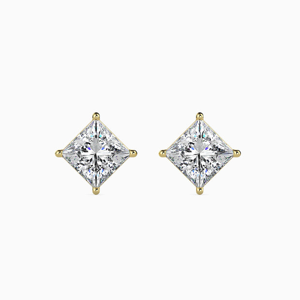 Princess Cut Lab-Grown Diamond Gold Stud Earrings