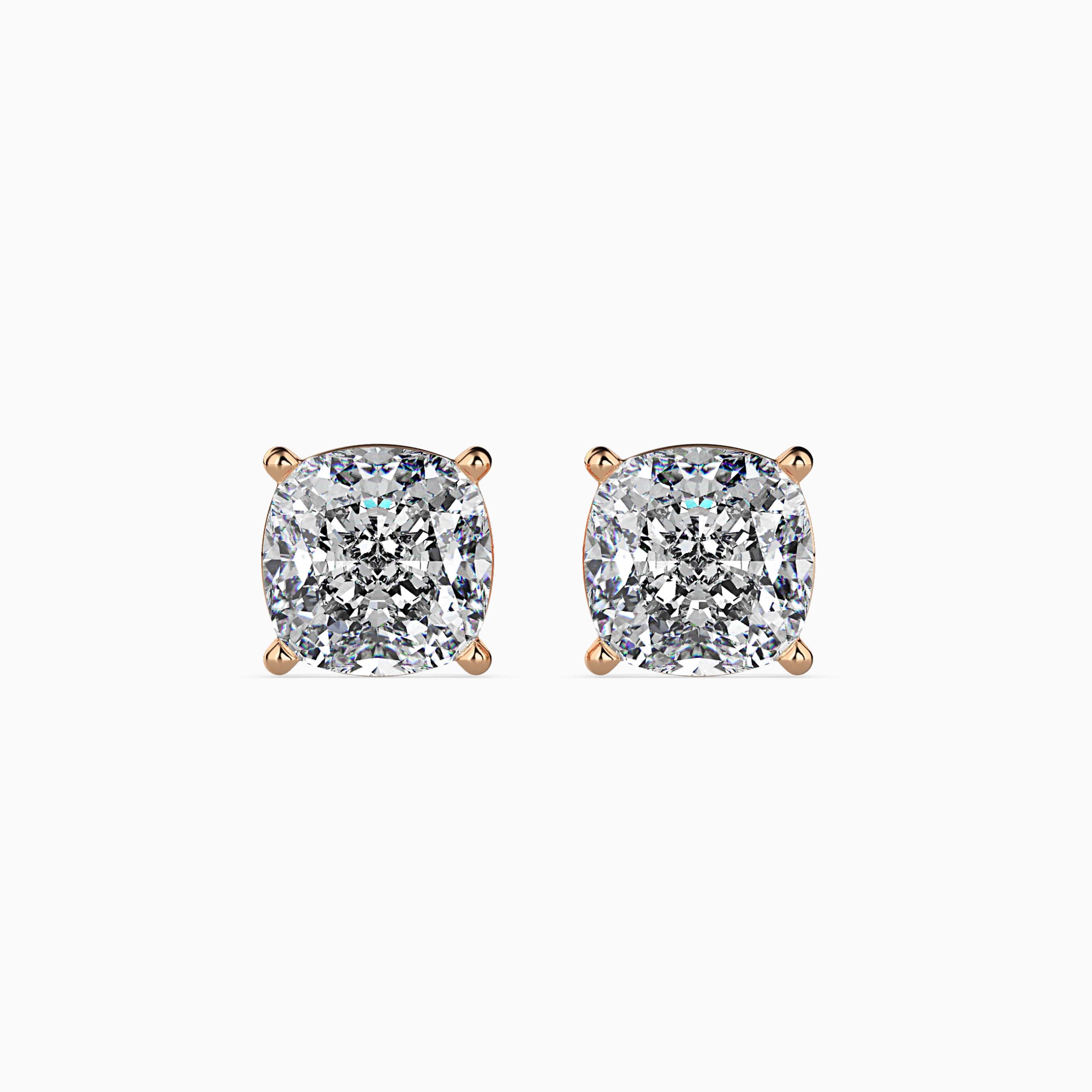 Cushion Cut Lab-Grown Diamond Gold Stud Earrings