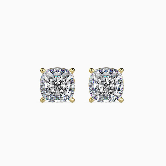 Cushion Cut Lab-Grown Diamond Gold Stud Earrings