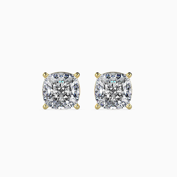 Cushion Cut Lab-Grown Diamond Gold Stud Earrings