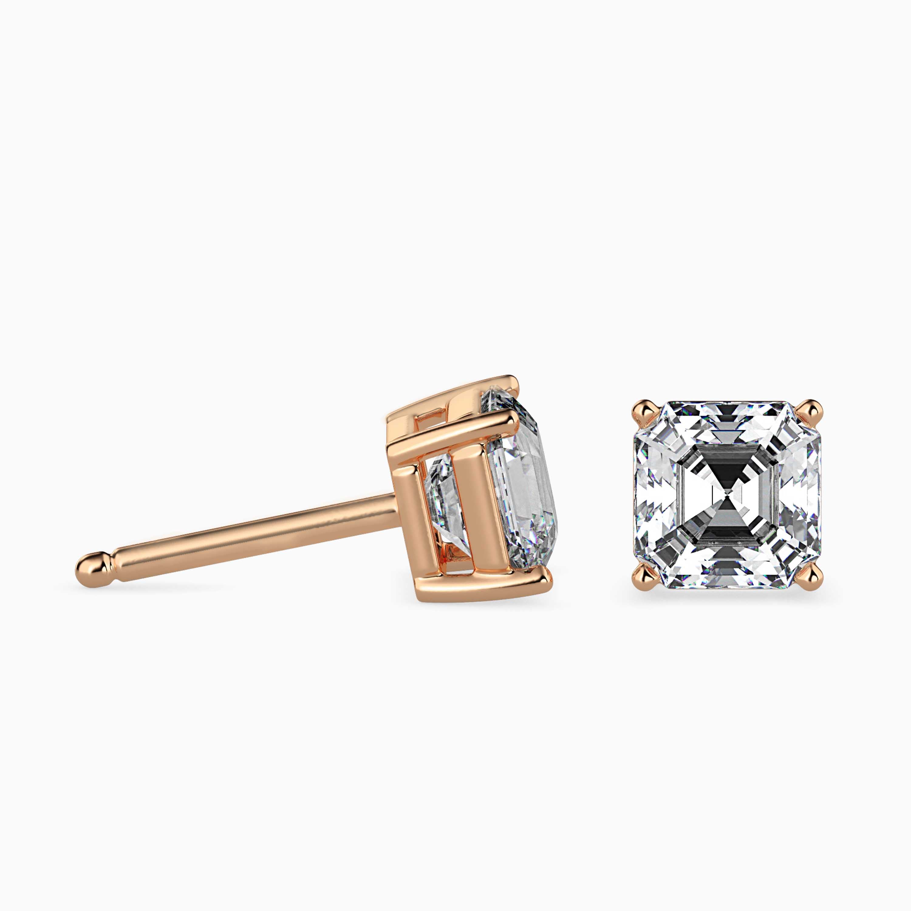 Asscher Prong Set Lab-Grown Diamond Gold Stud Earrings