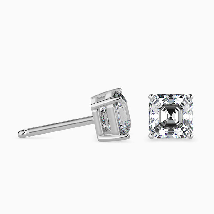 Asscher Prong Set Lab-Grown Diamond Gold Stud Earrings
