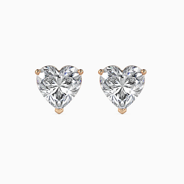 Heart Prong Set Lab-Grown Diamond Gold Stud Earrings