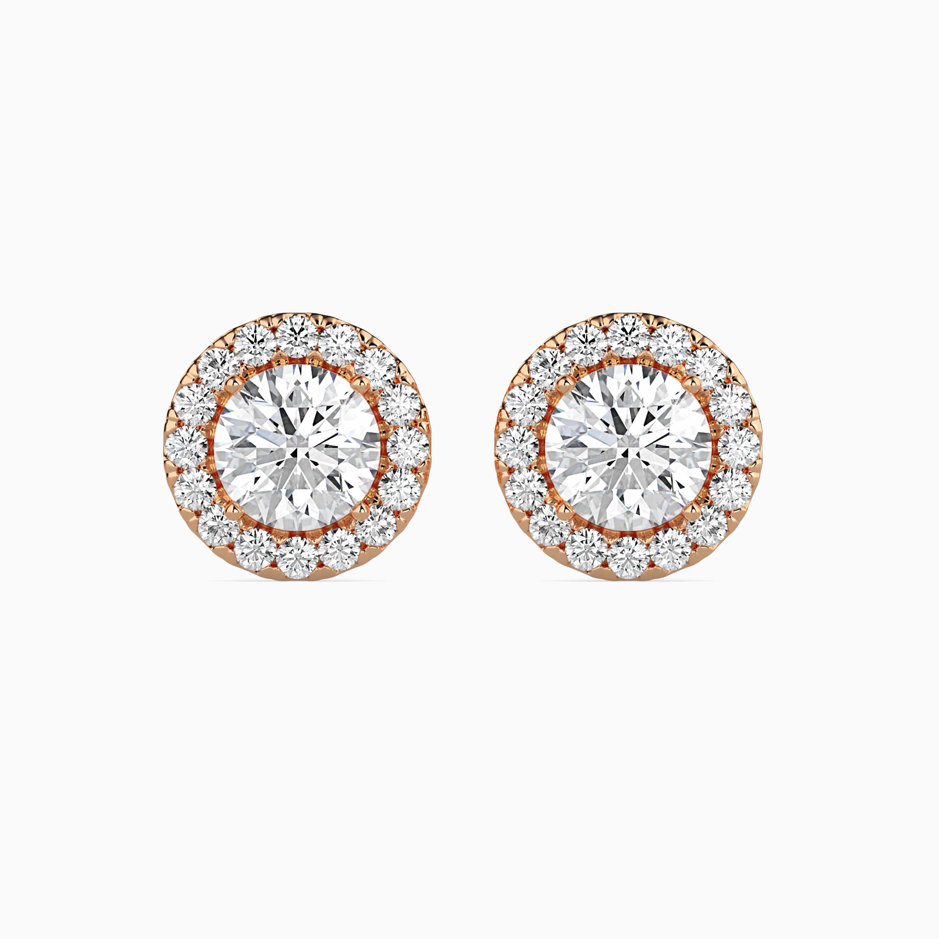 Round Halo Lab-Grown Diamond Gold Stud Earrings