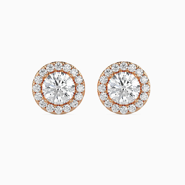 Round Halo Lab-Grown Diamond Gold Stud Earrings