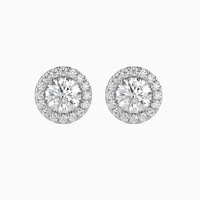 Round Halo Lab-Grown Diamond Gold Stud Earrings