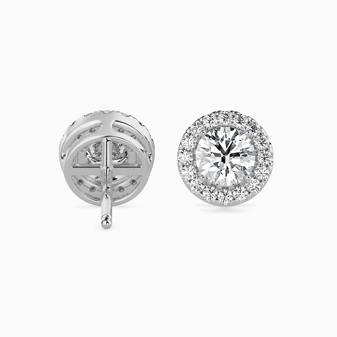 Round Halo Lab-Grown Diamond Gold Stud Earrings