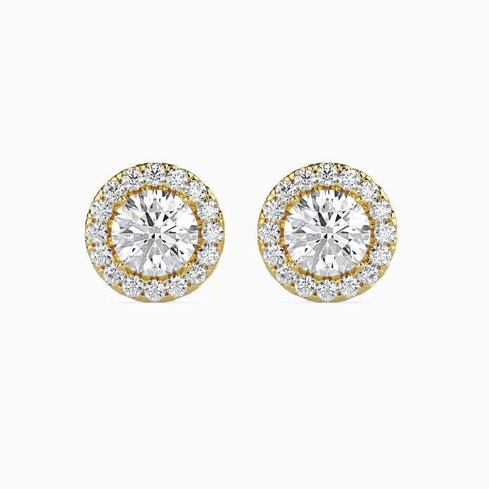 Round Halo Lab-Grown Diamond Gold Stud Earrings