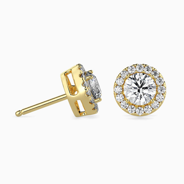 Round Halo Lab-Grown Diamond Gold Stud Earrings
