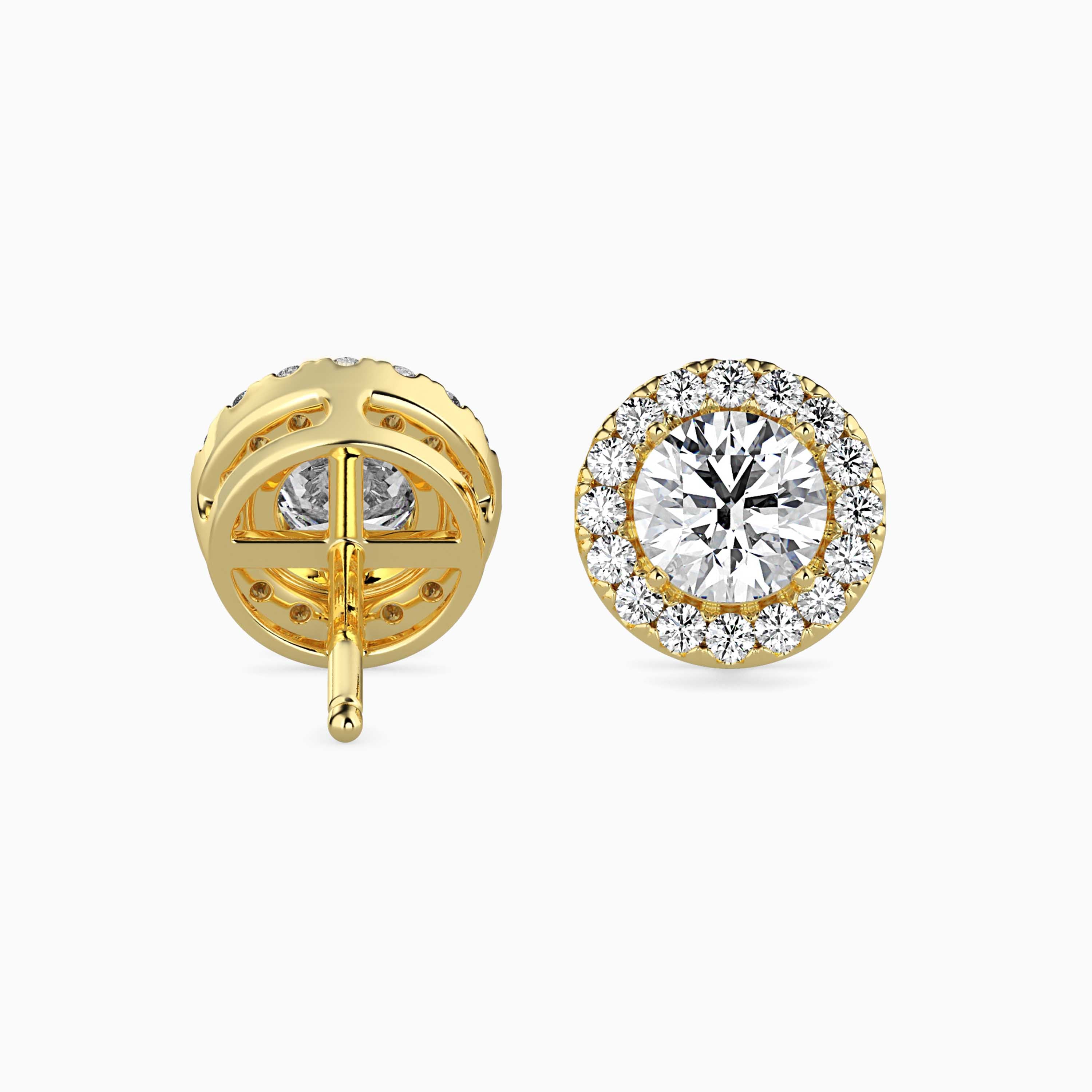 Round Halo Lab-Grown Diamond Gold Stud Earrings