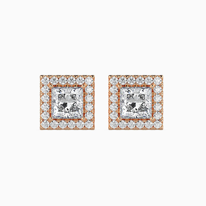 Princess Halo Lab-Grown Diamond Gold Stud Earrings