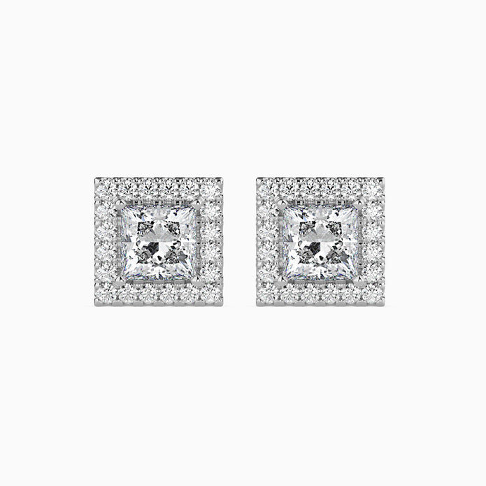 Princess Halo Lab-Grown Diamond Gold Stud Earrings