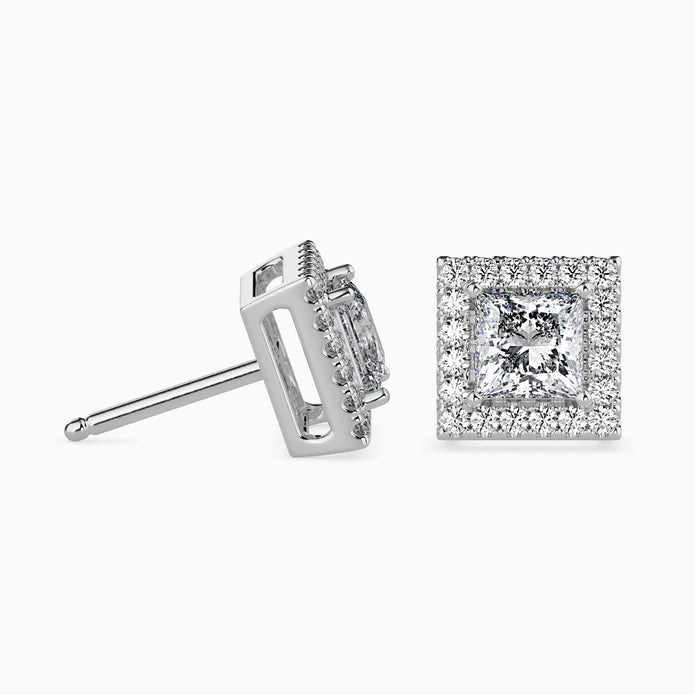 Princess Halo Lab-Grown Diamond Gold Stud Earrings