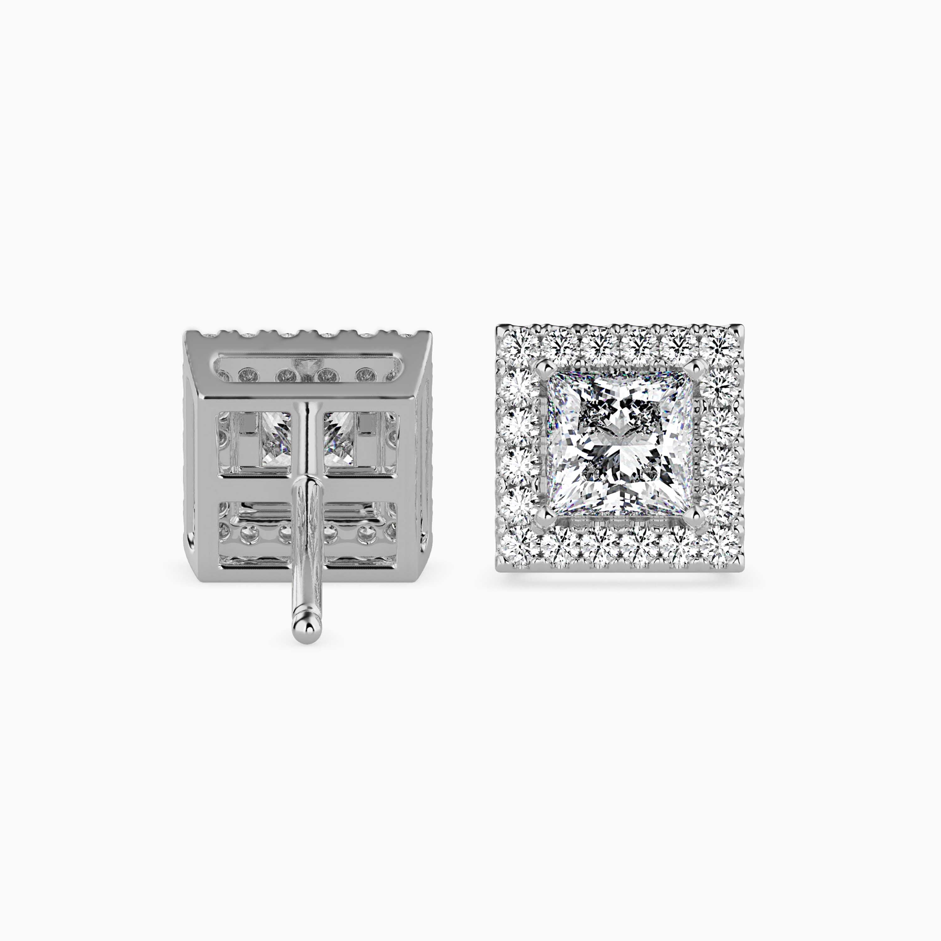 Princess Halo Lab-Grown Diamond Gold Stud Earrings