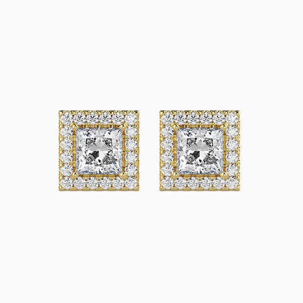 Princess Halo Lab-Grown Diamond Gold Stud Earrings