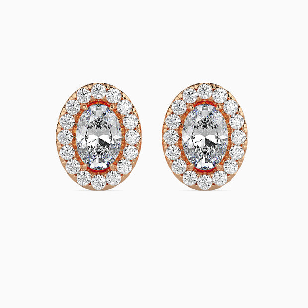 Oval Halo Lab-Grown Diamond Gold Stud Earrings