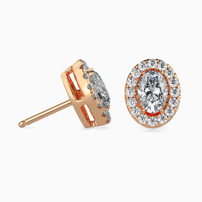 Oval Halo Lab-Grown Diamond Gold Stud Earrings