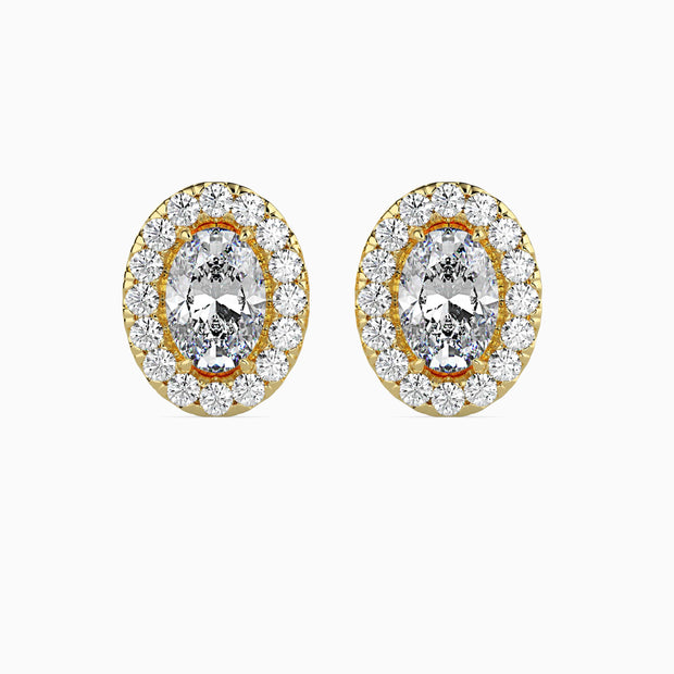 Oval Halo Lab-Grown Diamond Gold Stud Earrings