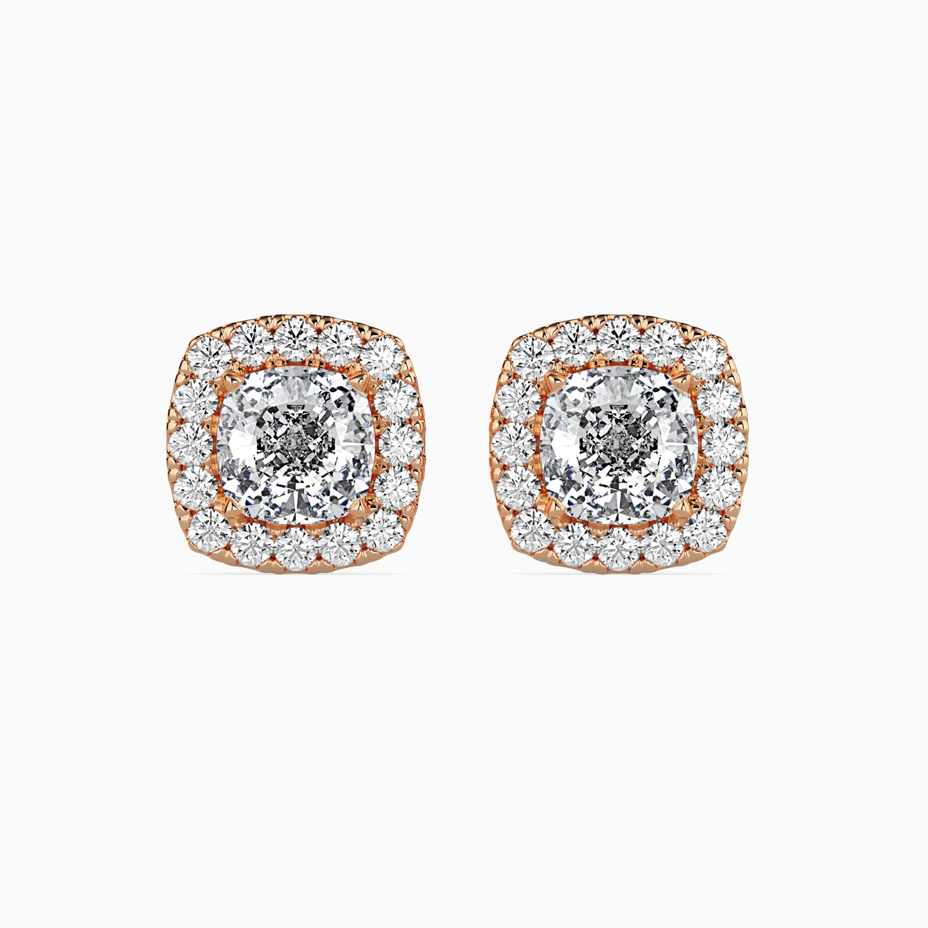 Cushion Prong With Halo Lab-Grown Diamond Gold Stud Earrings