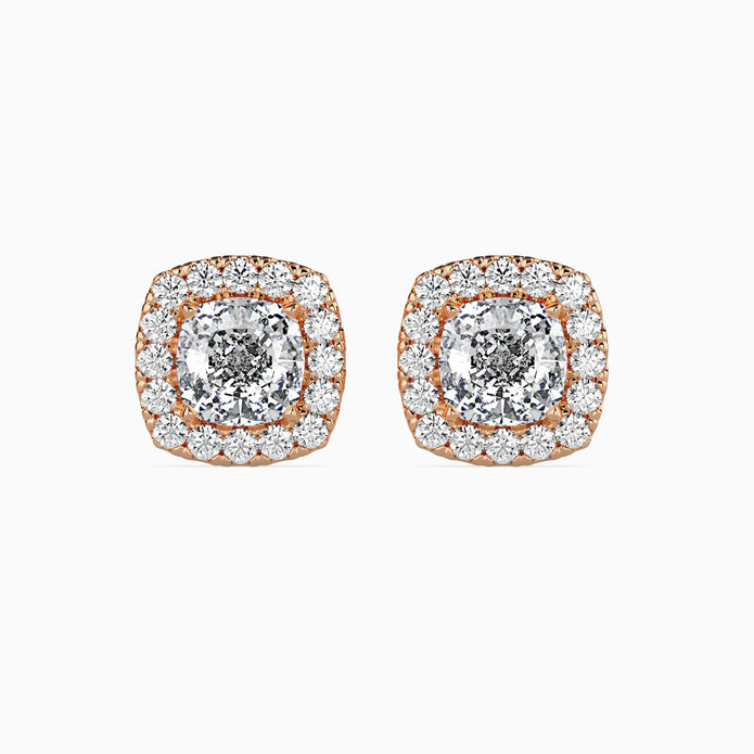 Cushion Prong With Halo Lab-Grown Diamond Gold Stud Earrings