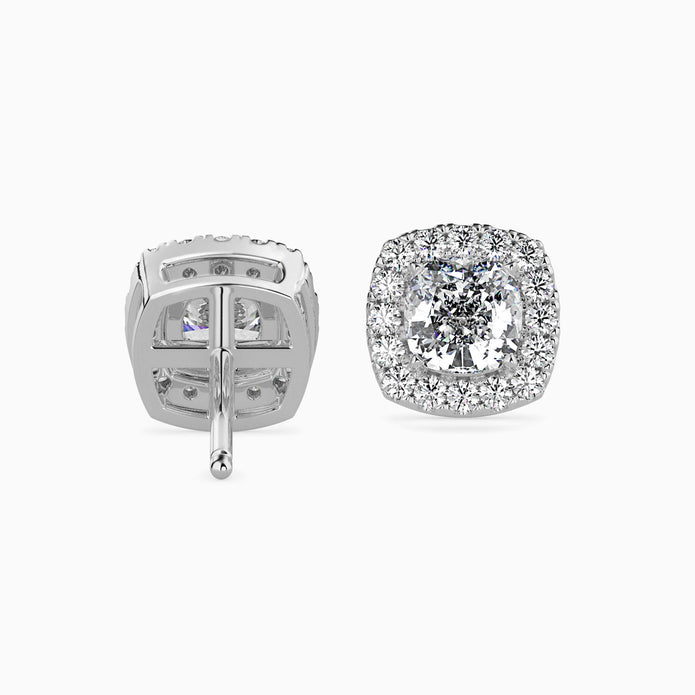 Cushion Prong With Halo Lab-Grown Diamond Gold Stud Earrings