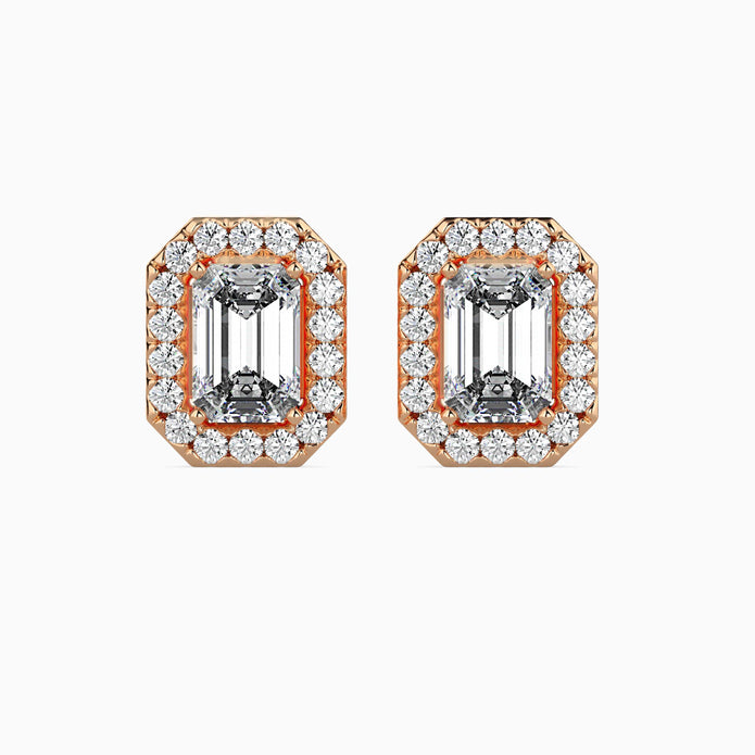 Emerald Halo Lab-Grown Diamond Gold Stud Earrings