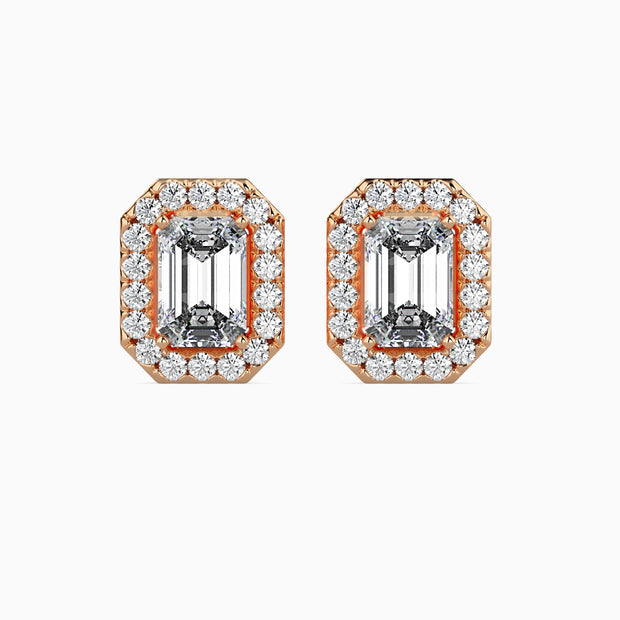Emerald Halo Lab-Grown Diamond Gold Stud Earrings
