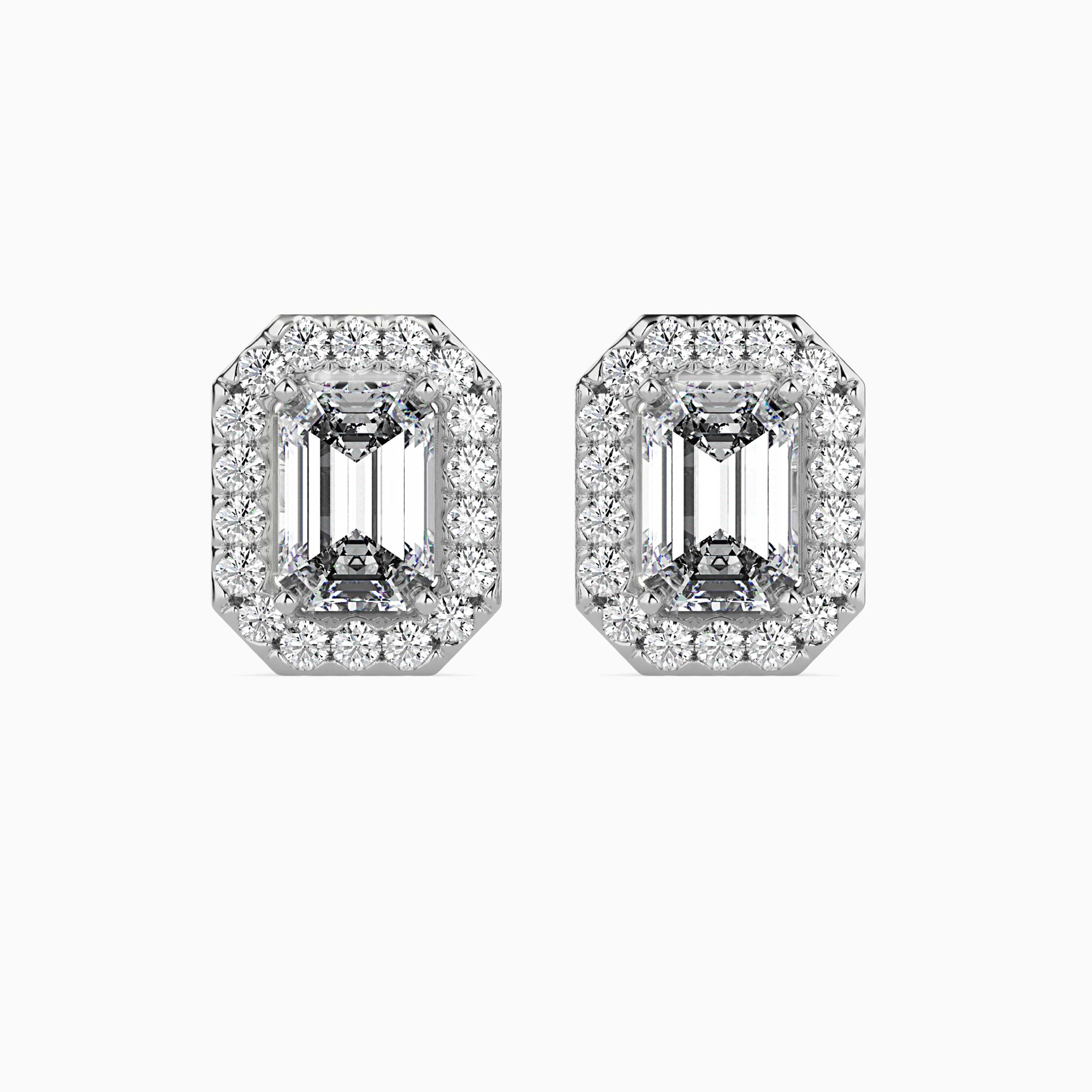 Emerald Halo Lab-Grown Diamond Gold Stud Earrings