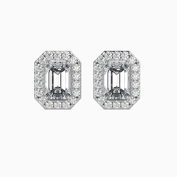 Emerald Halo Lab-Grown Diamond Gold Stud Earrings