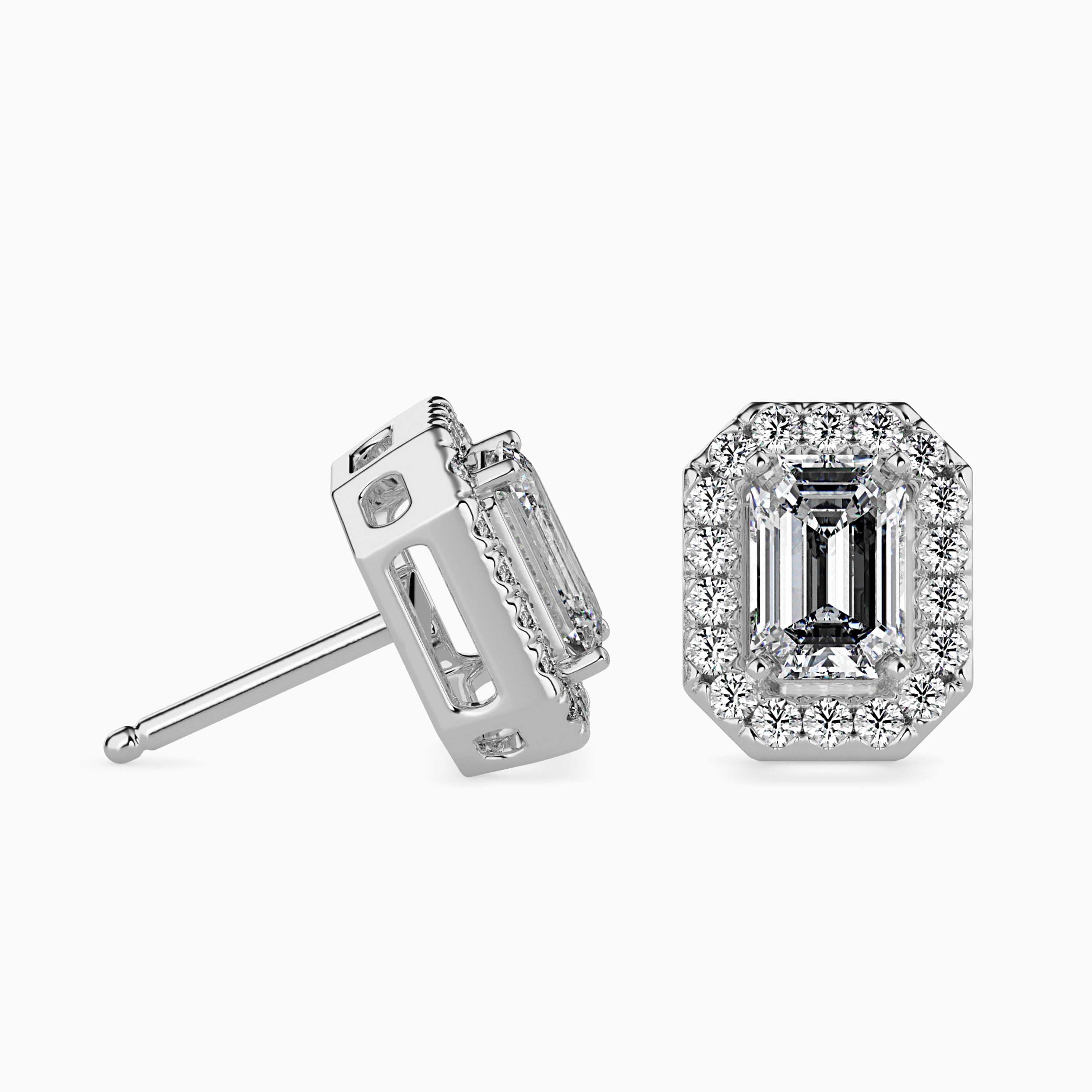Emerald Halo Lab-Grown Diamond Gold Stud Earrings