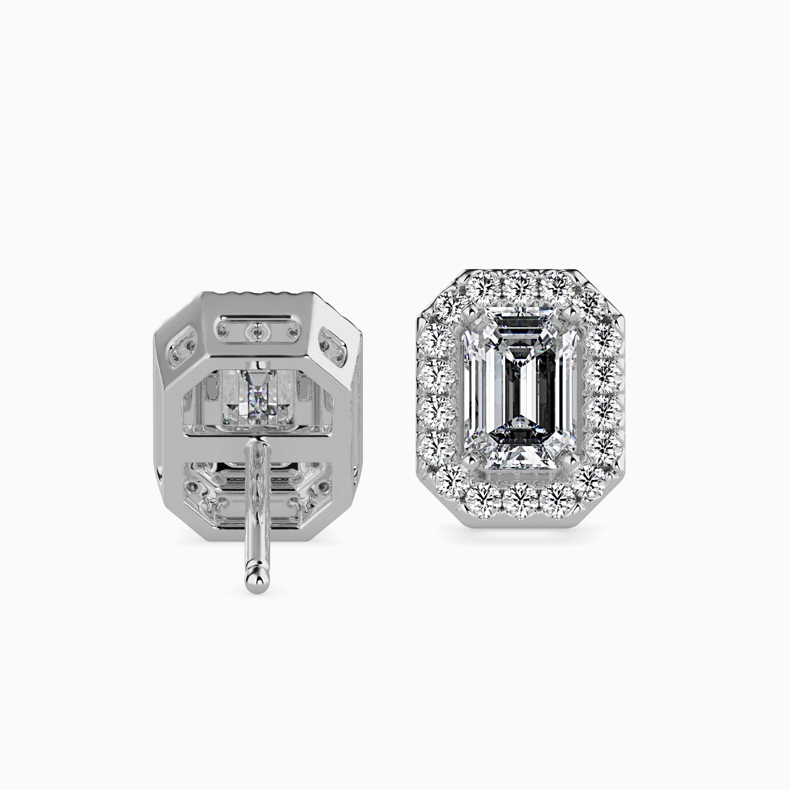 Emerald Halo Lab-Grown Diamond Gold Stud Earrings