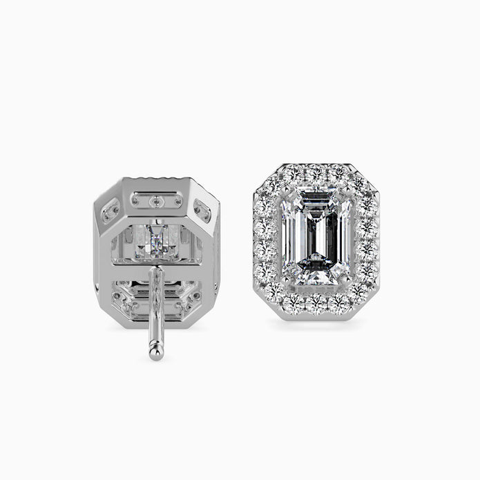 Emerald Halo Lab-Grown Diamond Gold Stud Earrings