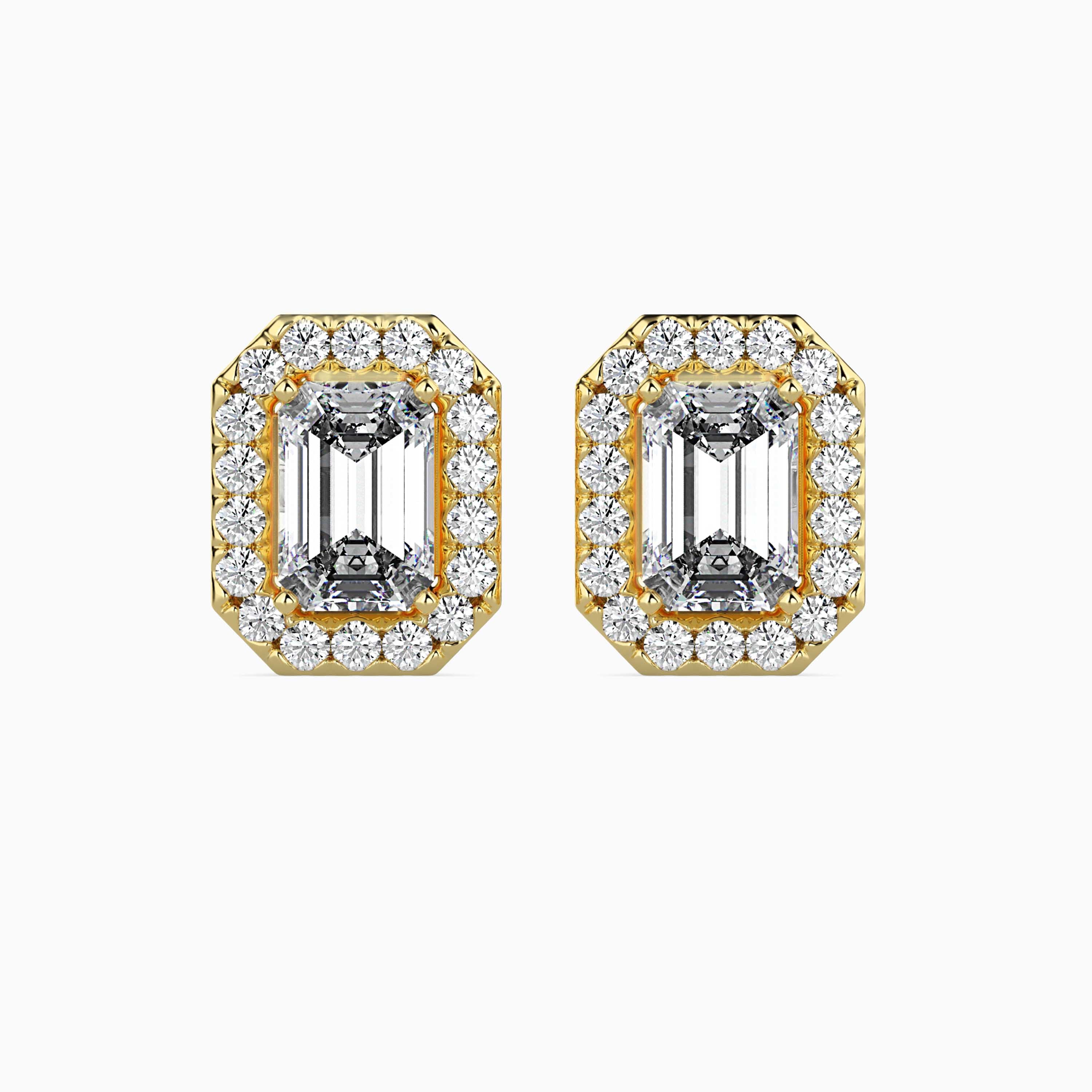 Emerald Halo Lab-Grown Diamond Gold Stud Earrings