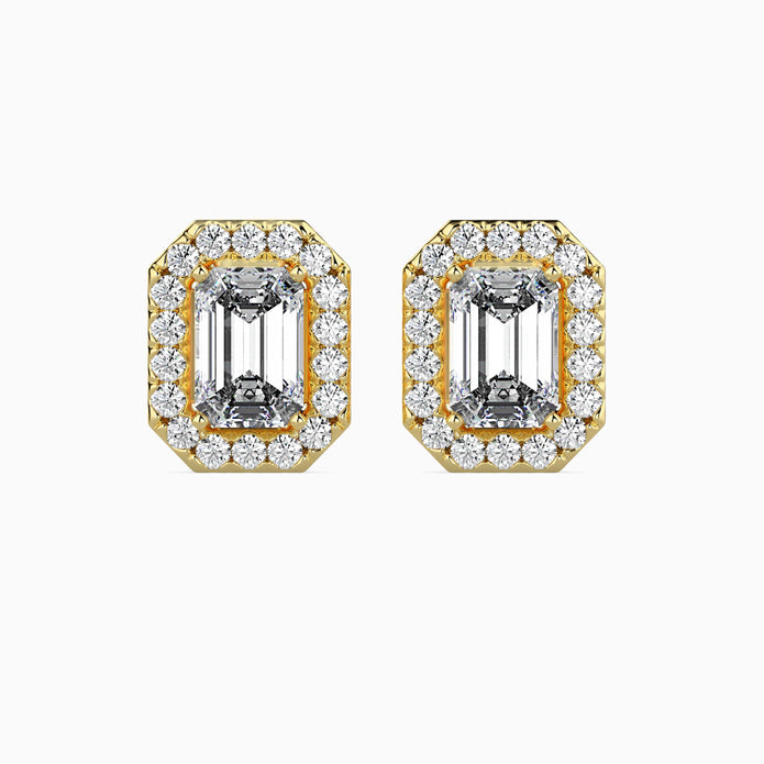 Emerald Halo Lab-Grown Diamond Gold Stud Earrings