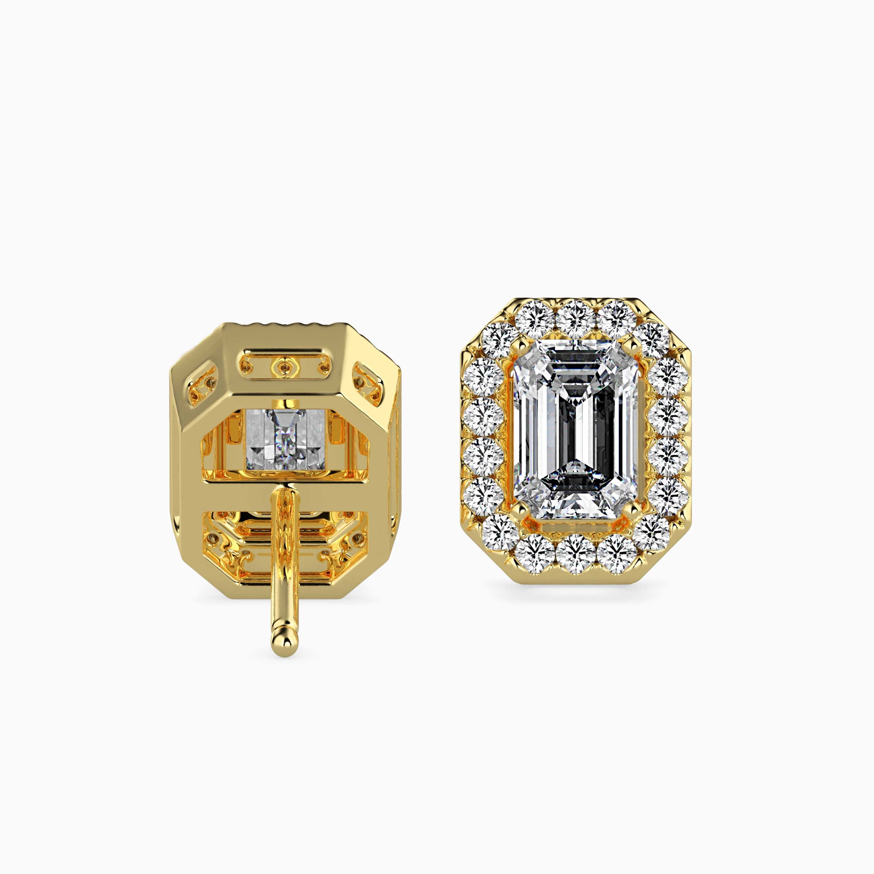 Emerald Halo Lab-Grown Diamond Gold Stud Earrings