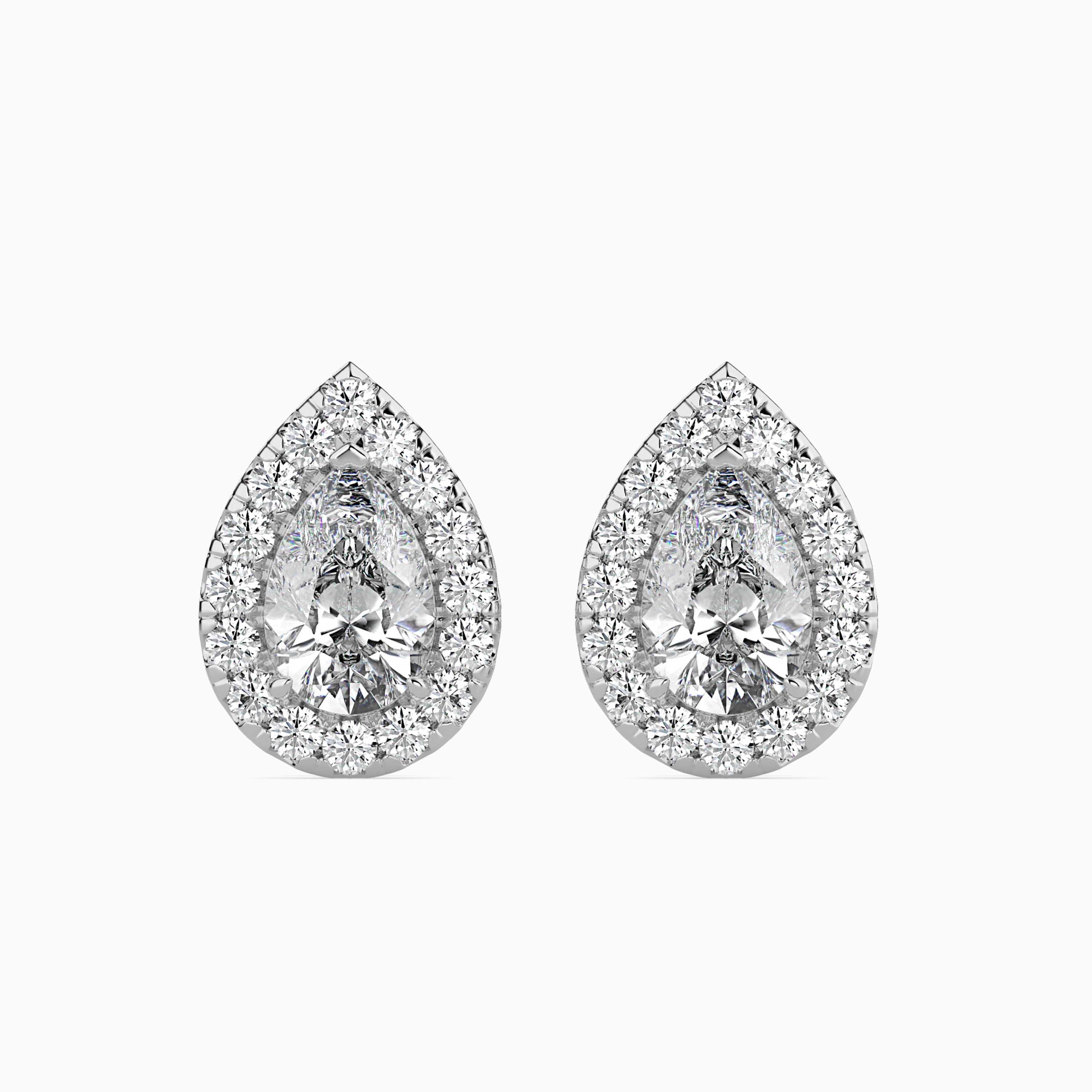 Pear Prong With Halo Lab-Grown Diamond Gold Stud Earrings