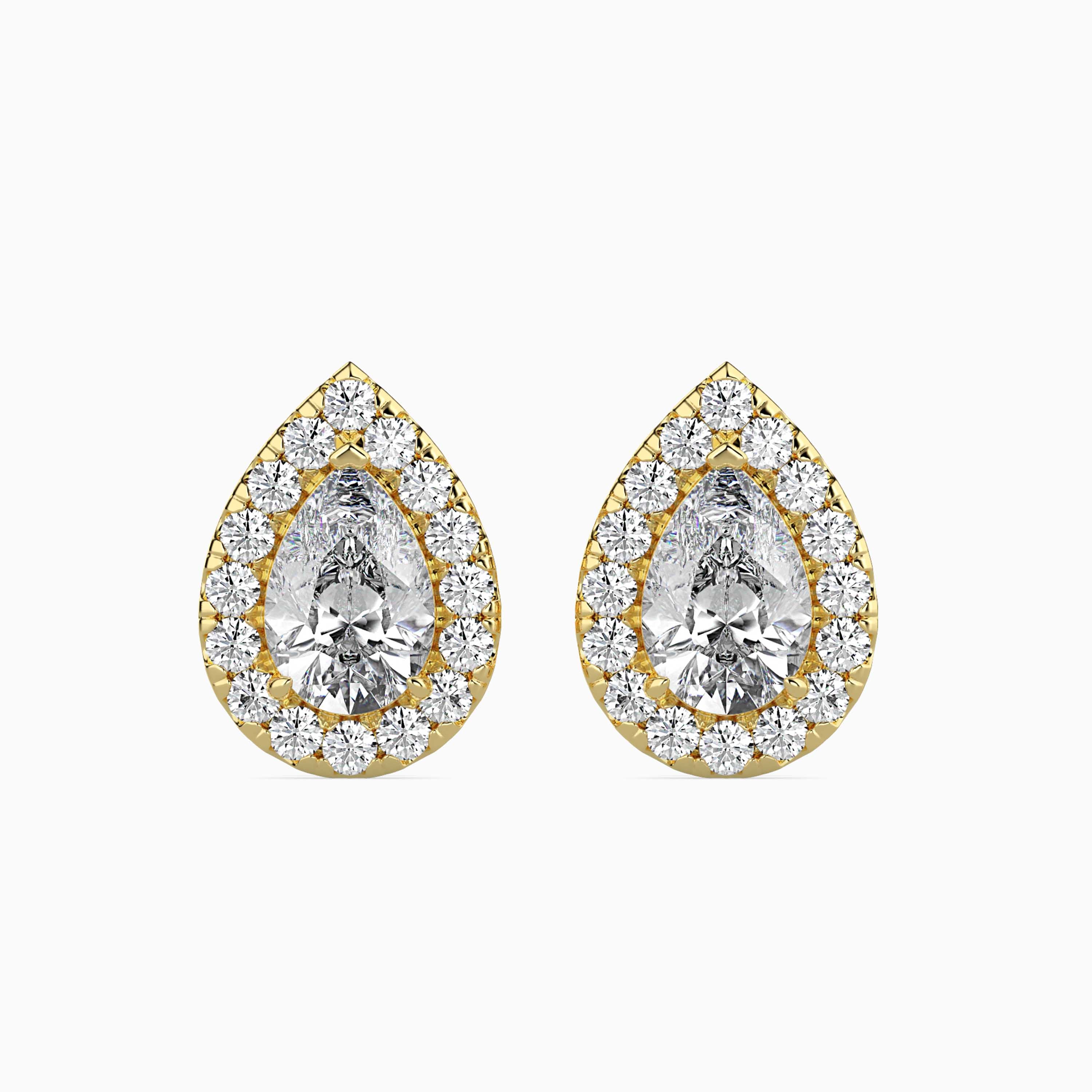 Pear Prong With Halo Lab-Grown Diamond Gold Stud Earrings