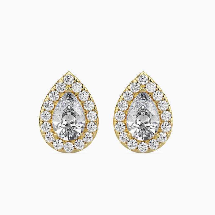 Pear Prong With Halo Lab-Grown Diamond Gold Stud Earrings