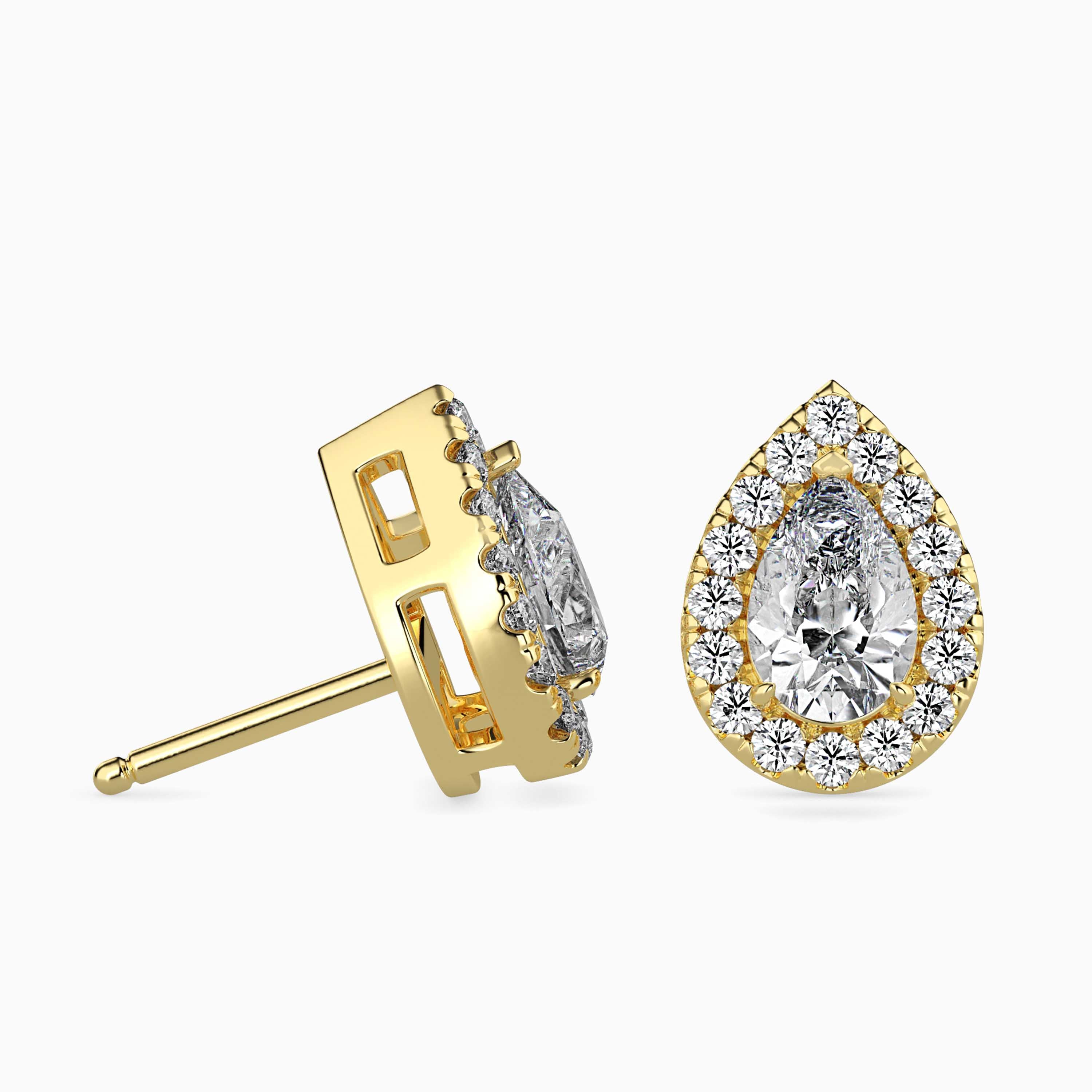 Pear Prong With Halo Lab-Grown Diamond Gold Stud Earrings